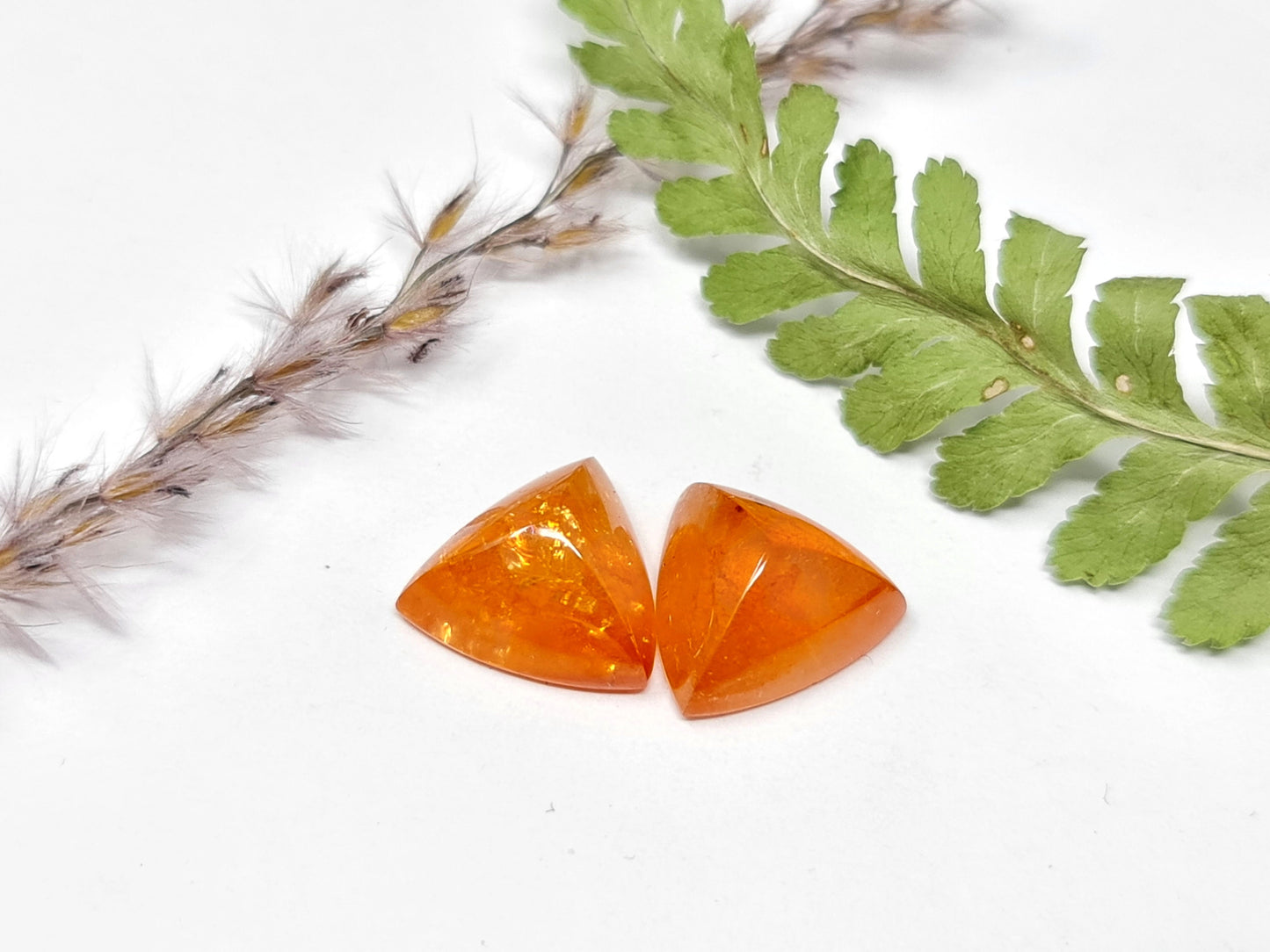 Nr 59 Mandaringranat Cabochon Trillion Orange Paar 13,2mm 19,12 ct