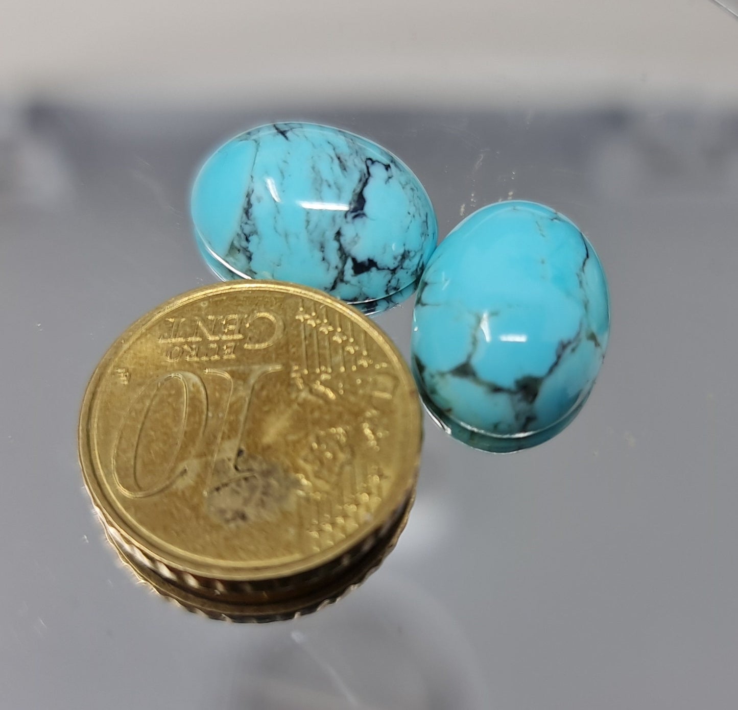 Nr.125 Paar ovale Türkis Cabochons (stab.) , 16x12mm 13,67ct