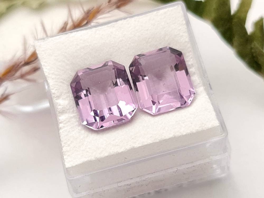 Echter violetter Amethyste lila Oktagon facettiert 2 Stück Paar 11,6x9,6mm 8,6ct (Nr.940)