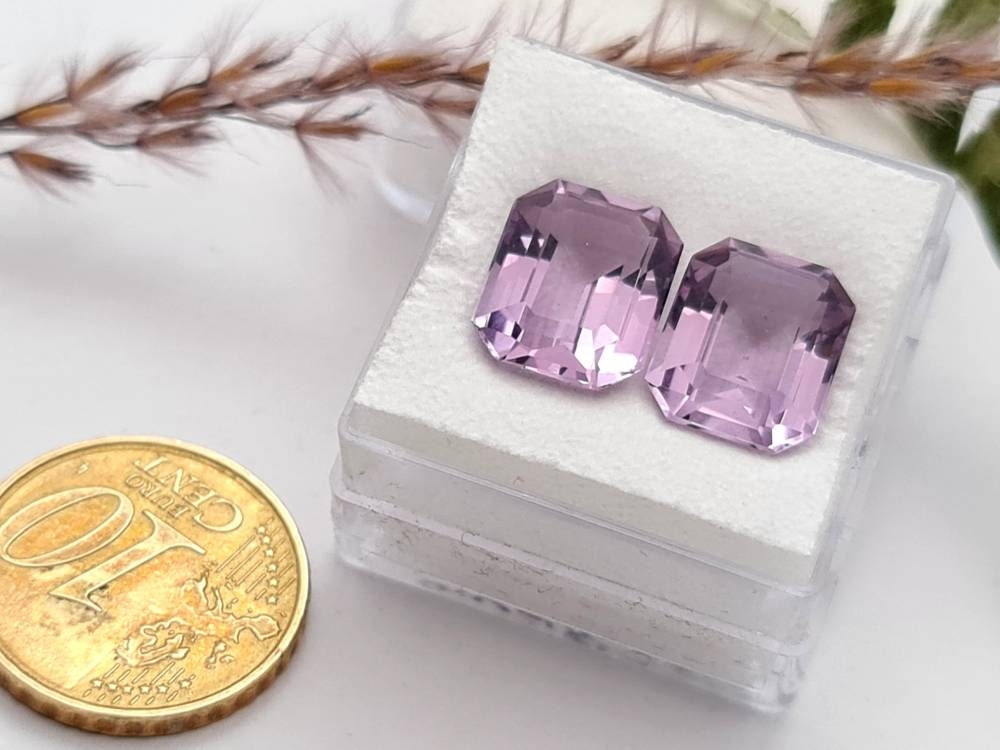 Echter violetter Amethyste lila Oktagon facettiert 2 Stück Paar 11,6x9,6mm 8,6ct (Nr.940)