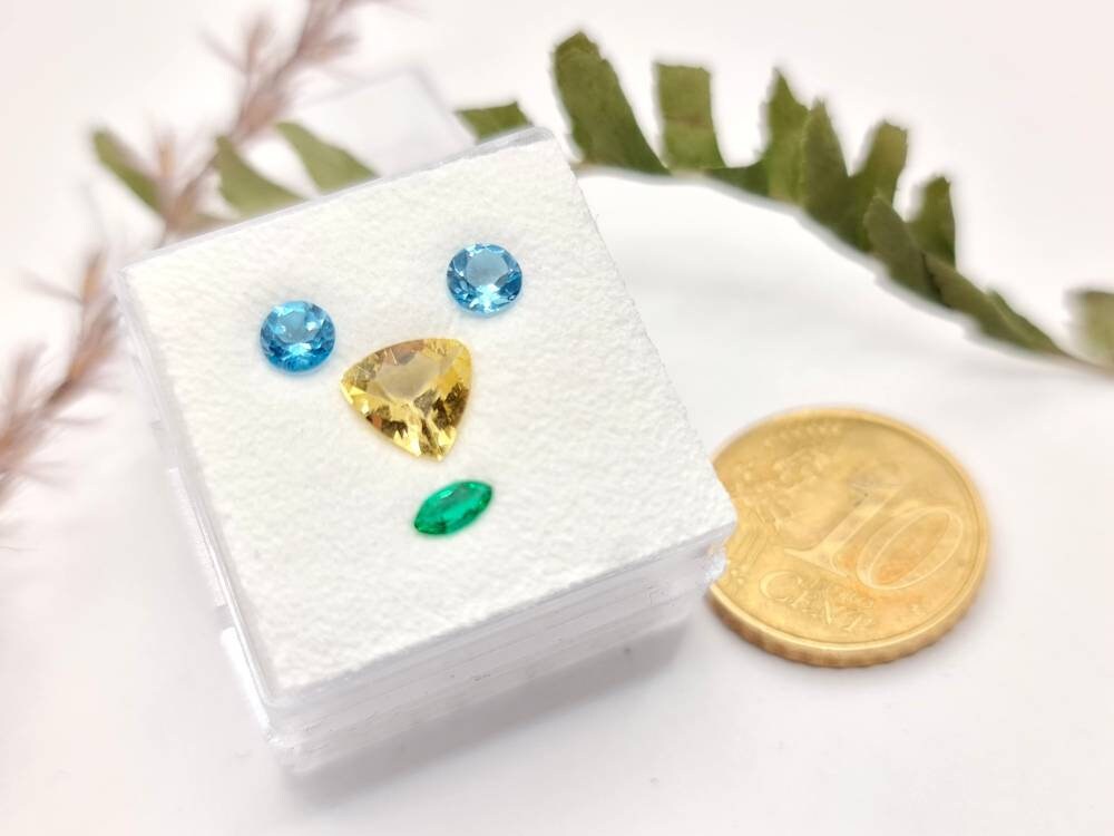 Echte Edelsteine Funmix Blautopas, Goldberyll, Smaragd in blau, gelb und grün 4-7mm 1,25ct (Nr.1109)