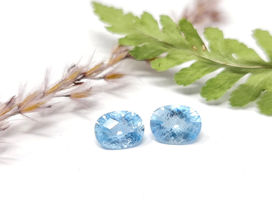 Nr,48, Aquamarin Paar in blau, Checkerboard oval, 8x6mm, 2,41ct