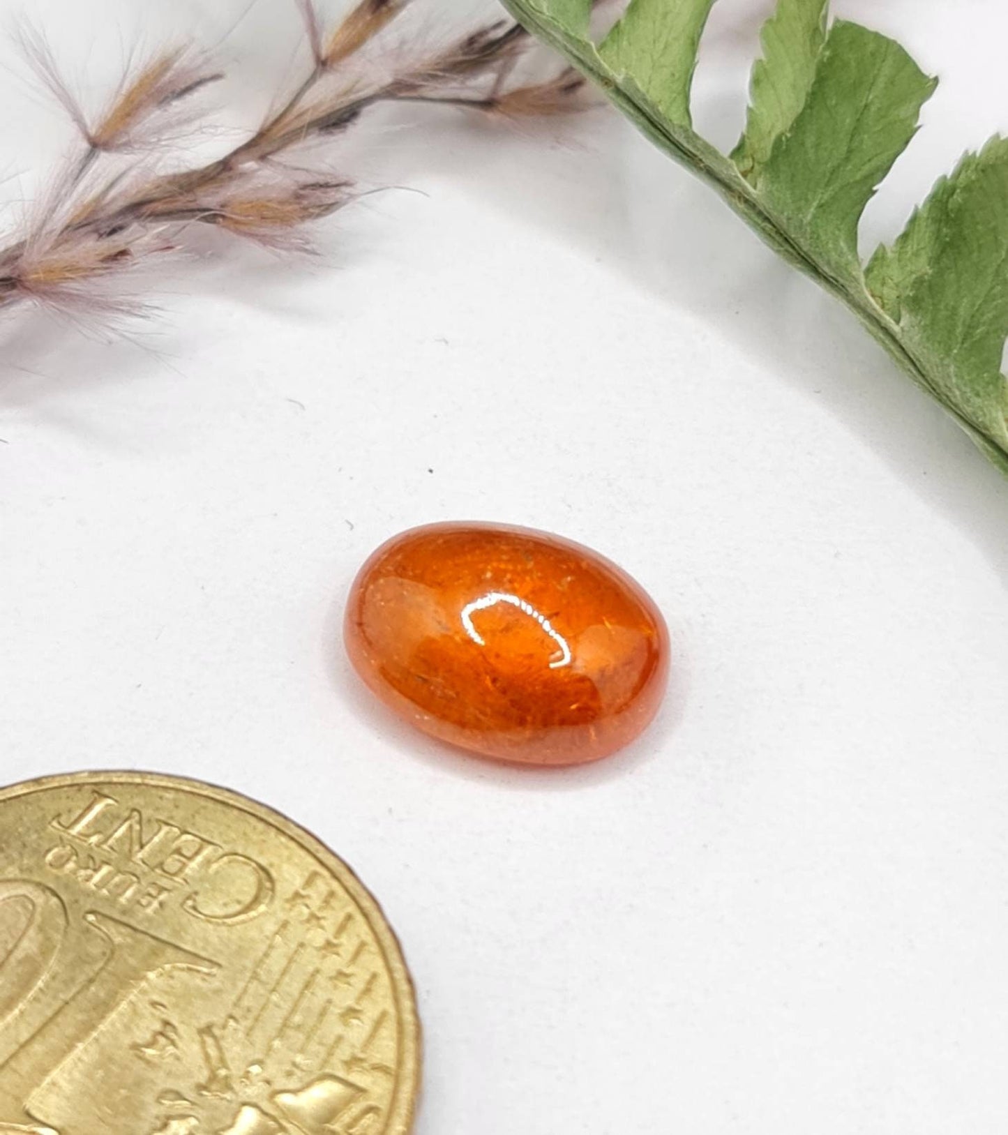 Nr.227 Orangefarbener Mandaringranat, oval, Cabochon mit 10,6x8mm 4,63ct