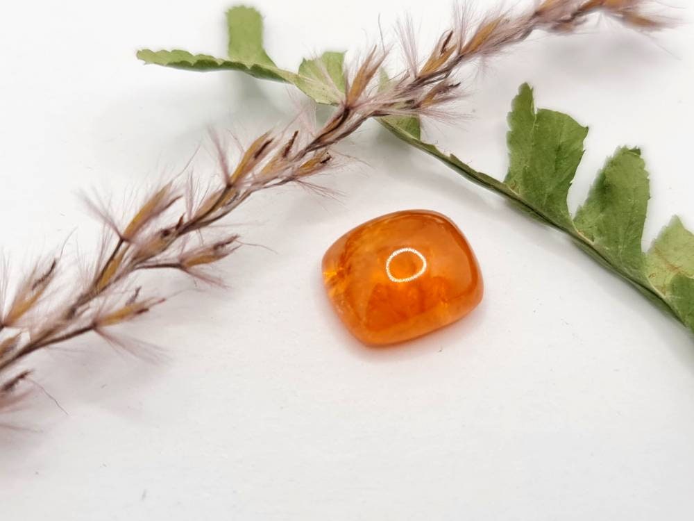 Rechteckiger orangefarbener Mandaringranat, Spessartin Cabochon 11x9,7mm 7,47ct (Nr.554)