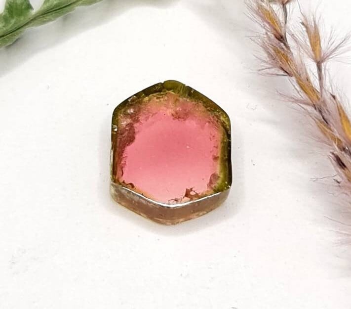 Wassermelonenturmalin Scheibe grün rosa 15x12mm 8,53ct (Nr.328)