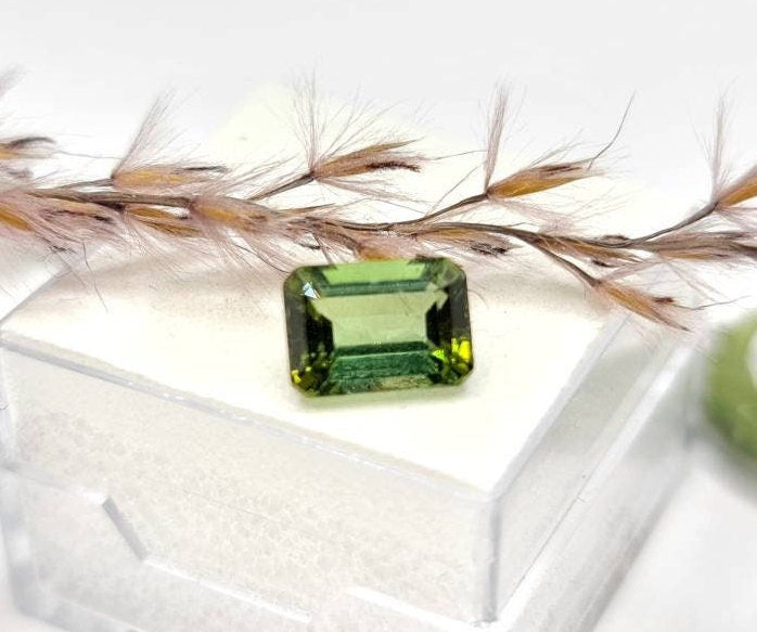 Rechteckiger  grüner Turmalin, facettiert 8,1x5,8mm 1,72ct (Nr.317)