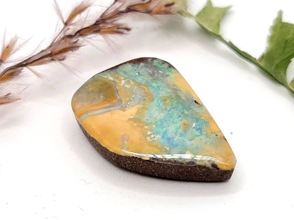 Echter australischer Boulderopal grün gelb 22x15mm 16,53ct (Nr.576)