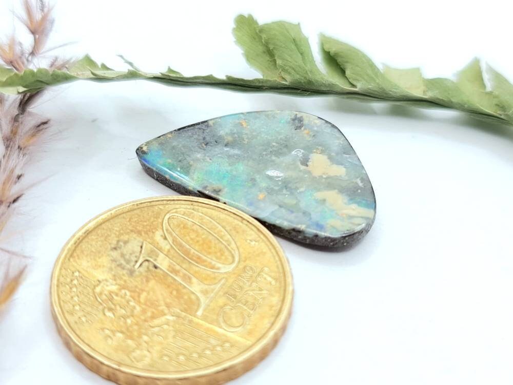 Echter australischer Boulderopal grün braun Queensland 22x12,7mm 7,0ct (Nr.638)