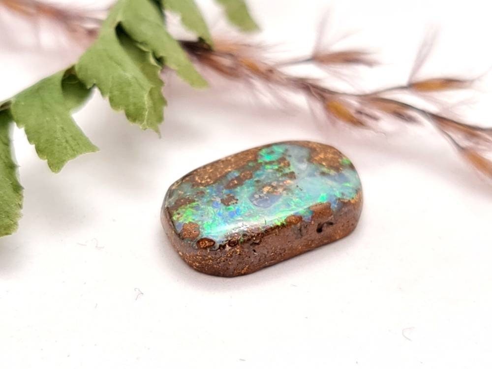 Echter australischer Boulderopal, Cabochon oval Queensland grün braun 15x9,6mm 5,46ct (Nr. 660)