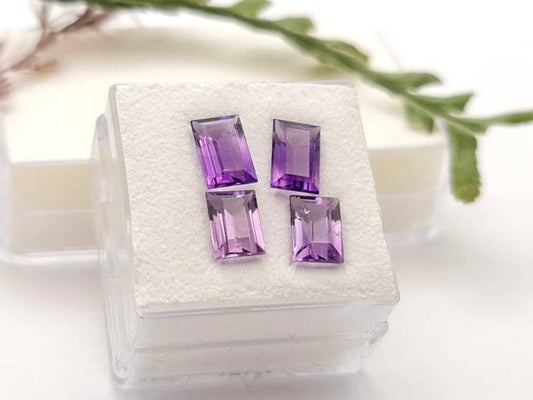 Echte facettierte Amethyste 4Stück Lot, violett rechteck lila 8x5mm 4,25ct (Nr.819)