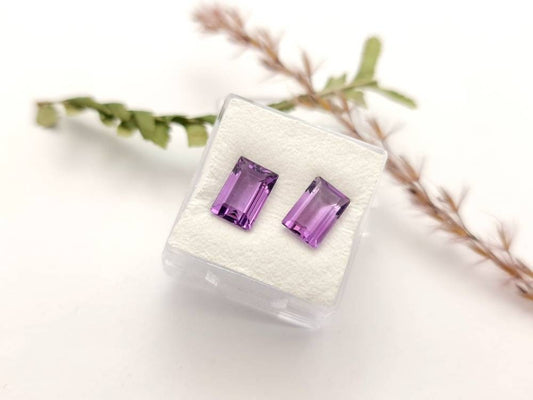 Echter facettierter Amethyst rechteck Paar, 2 Stück, violett lila 10x7mm 4,5ct (Nr.834)