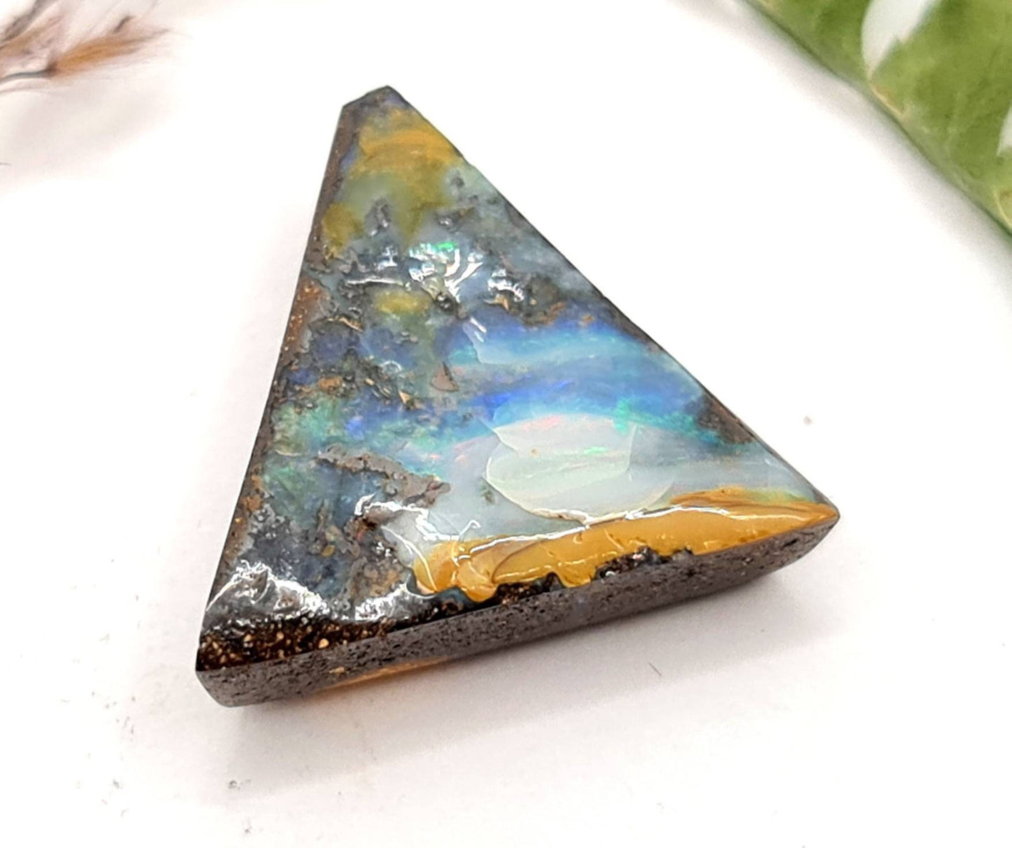 Echter australischer Boulderopal blau grün 22x20mm 18ct (Nr.578)