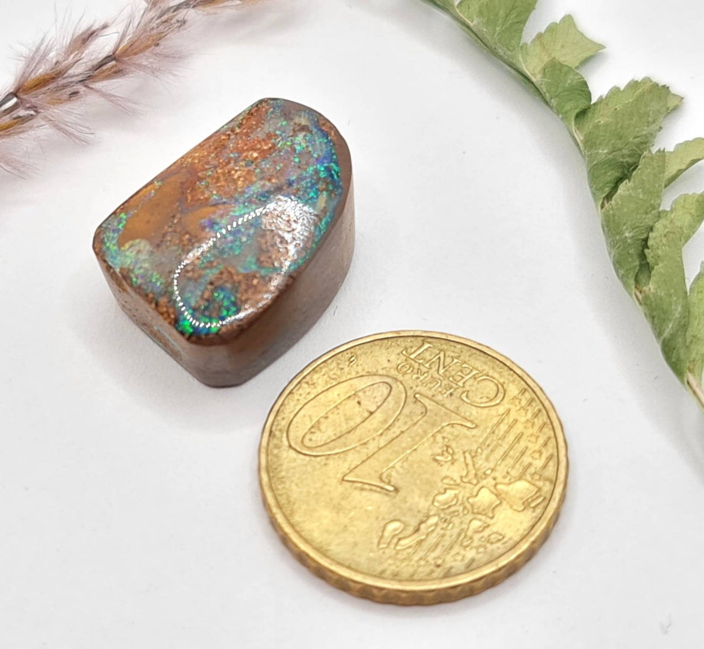 Echter australischer Boulderopal, bohrbar für Lederband, Blaugrün 18x13,4mm 21,22ct (Nr.585)