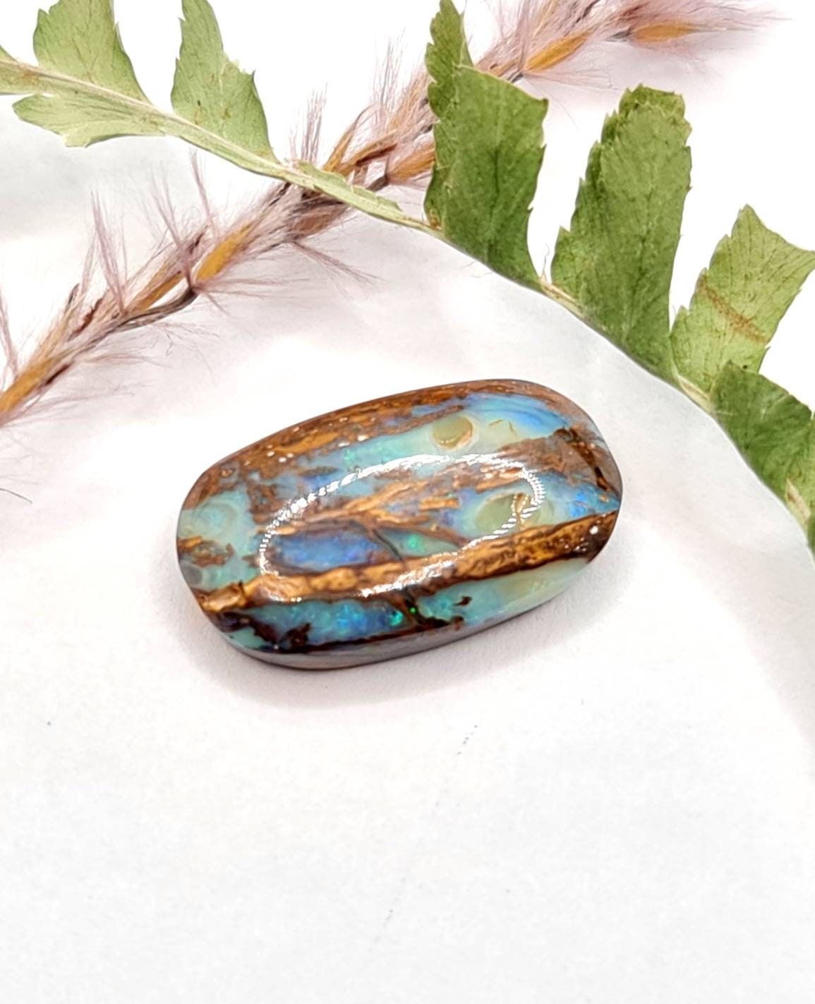 Echter australischer Boulderopal, grün blau Kirchenfenster 19x10,7mm 8,33ct (Nr.599)