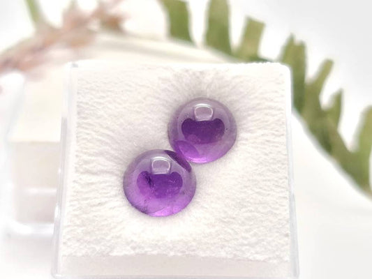 Echte violette Amethyst Cabochons 2 Stück/1 Paar rund lila 8mm 3,36ct (Nr.1035)