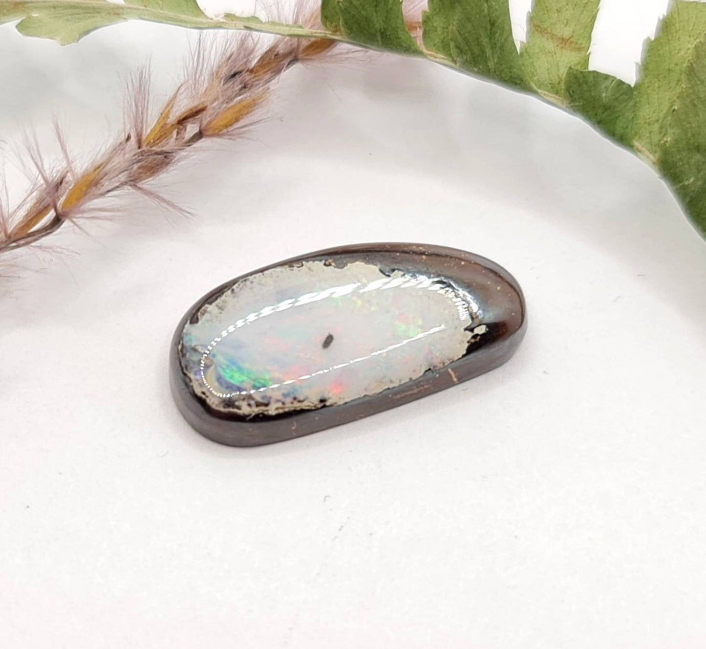 Echter australischer Boulderopal multicolor weiß Cabochon 20,3x9,9mm 9,2ct (Nr. 602)