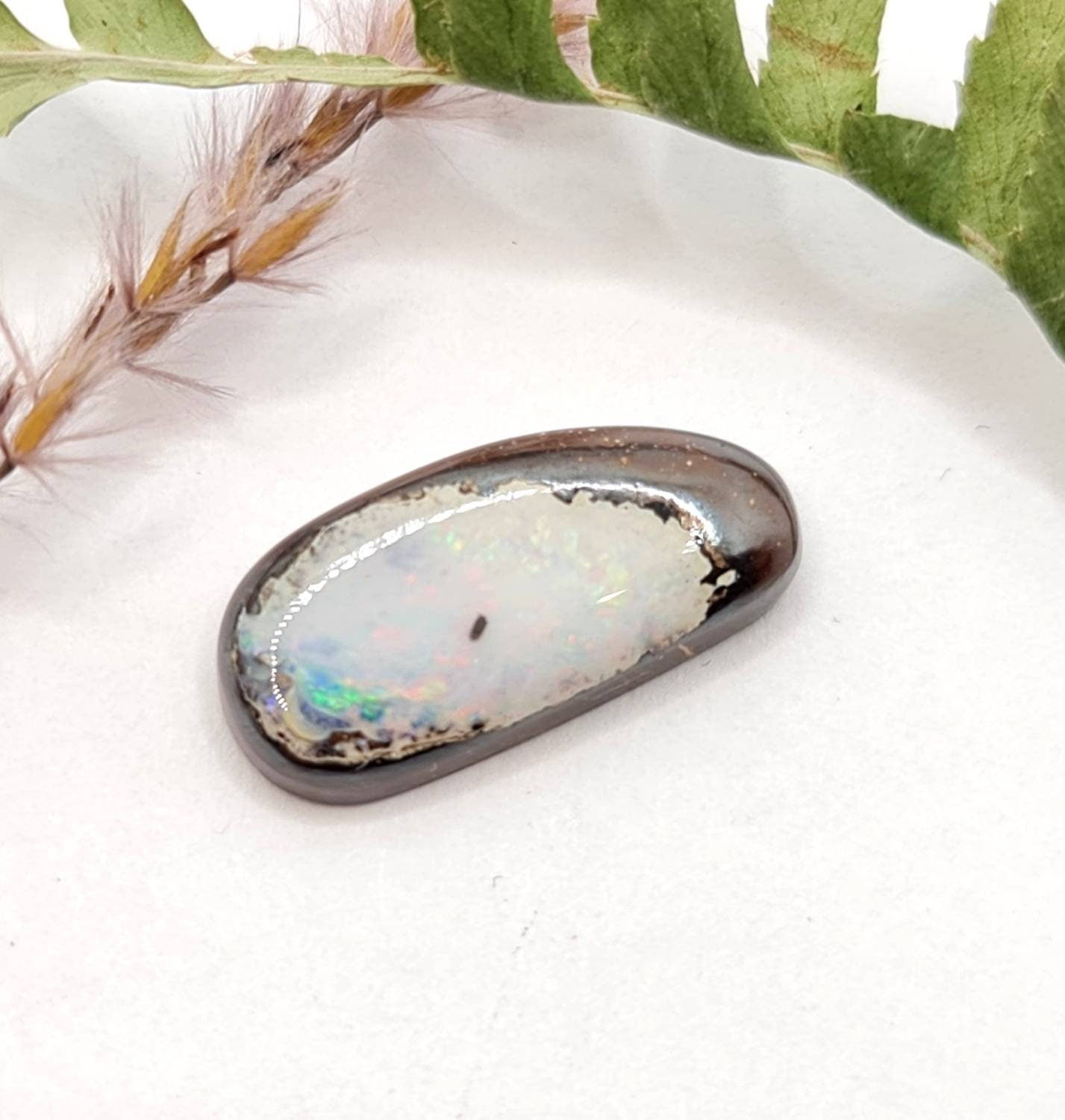 Echter australischer Boulderopal multicolor weiß Cabochon 20,3x9,9mm 9,2ct (Nr. 602)