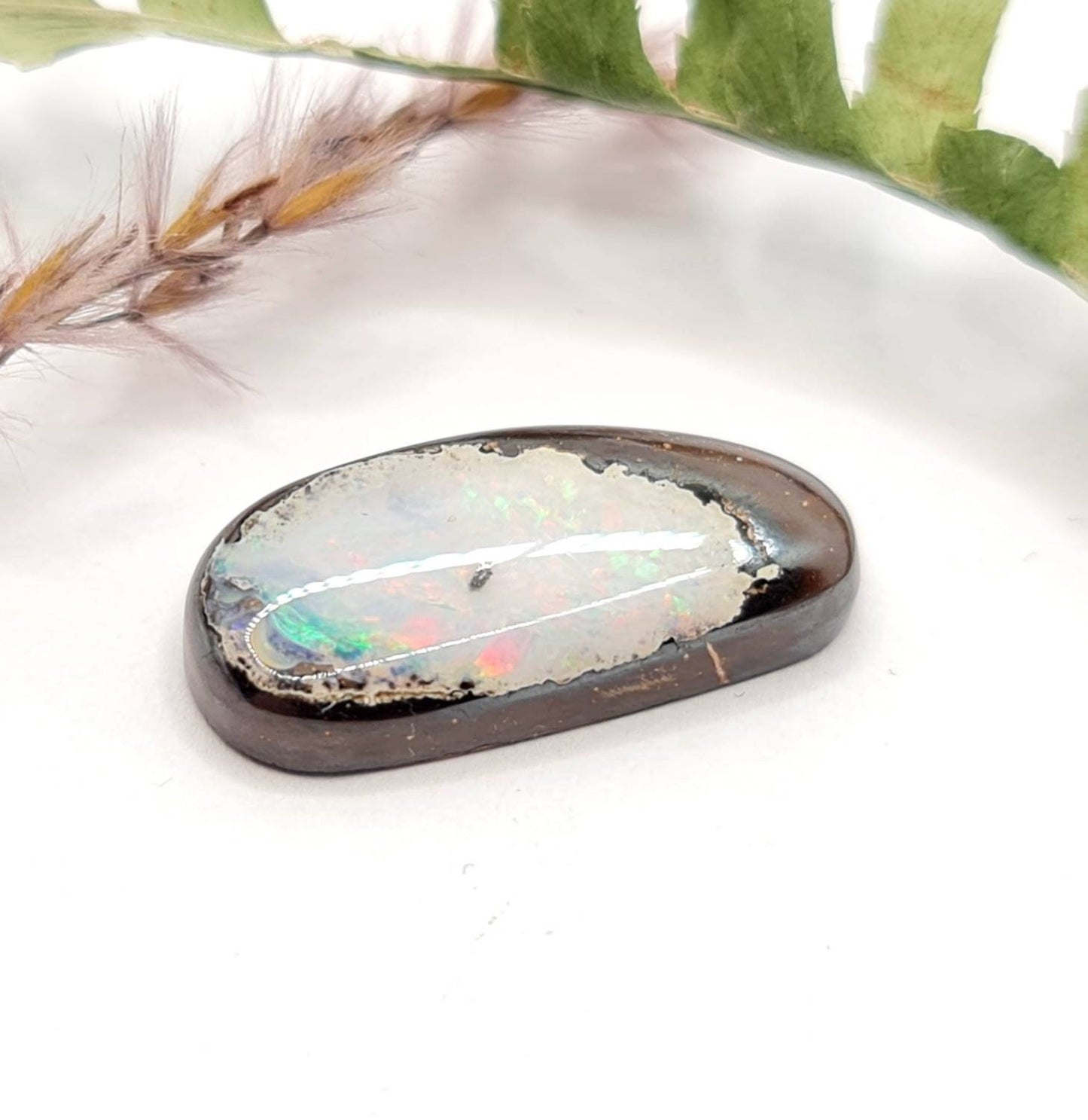 Echter australischer Boulderopal multicolor weiß Cabochon 20,3x9,9mm 9,2ct (Nr. 602)