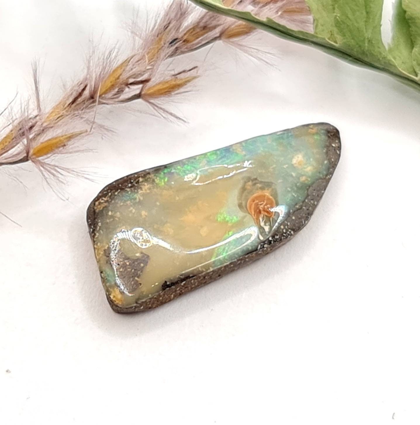 Echter australischer Boulderopal grün/gelb/braun Pictureopal 20,2x9,9mm 6,98ct (Nr.608)