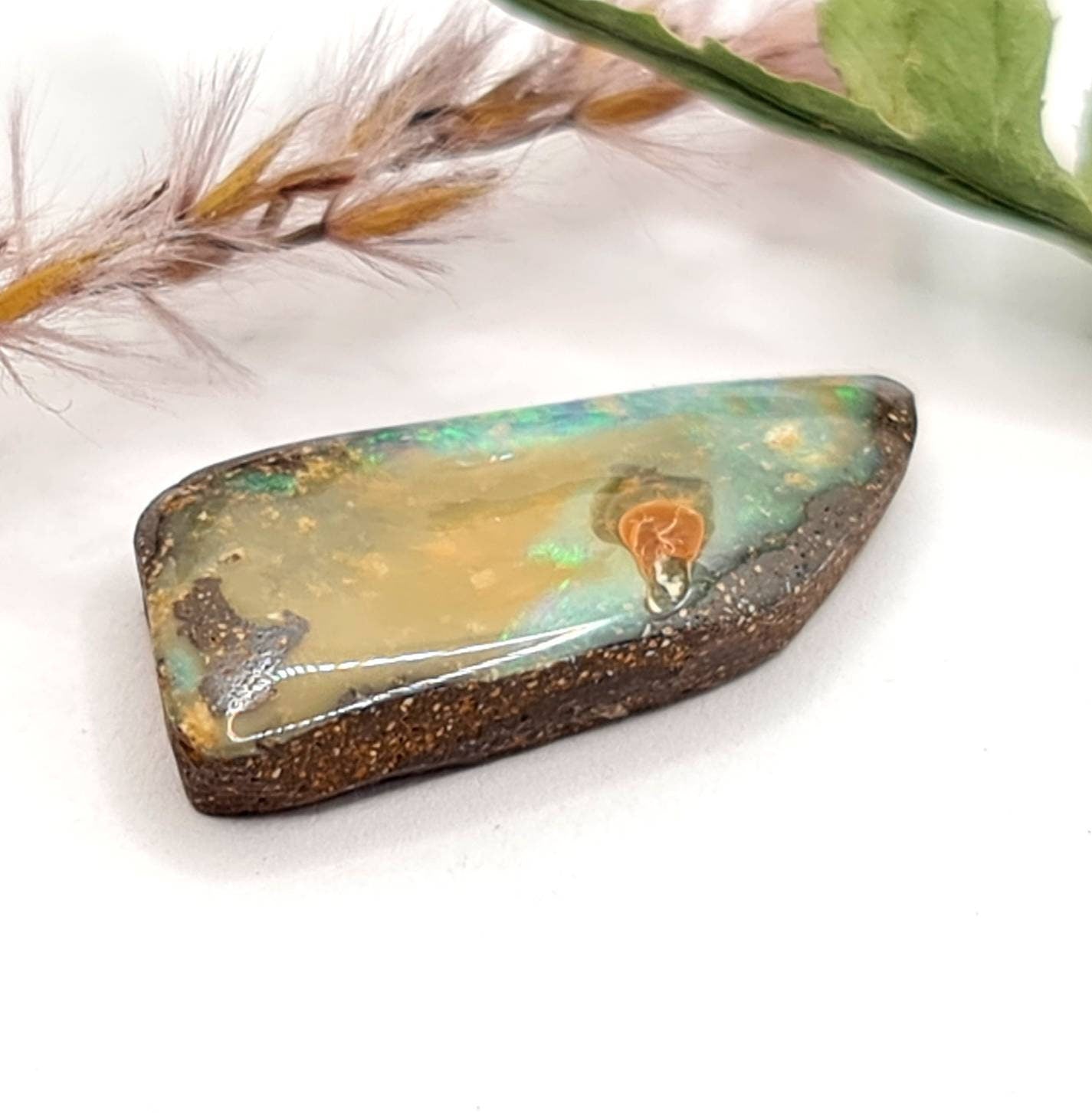 Echter australischer Boulderopal grün/gelb/braun Pictureopal 20,2x9,9mm 6,98ct (Nr.608)