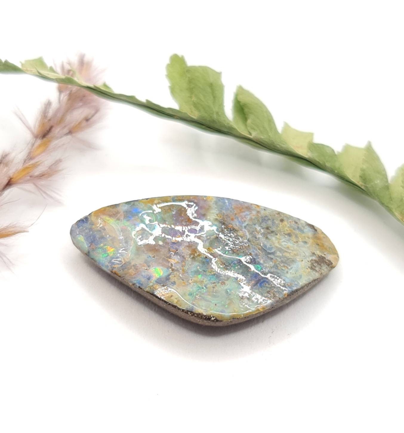 Echter australischer Boulderopal grün/multicolor 28x15,2mm 14,76ct (Nr.612)