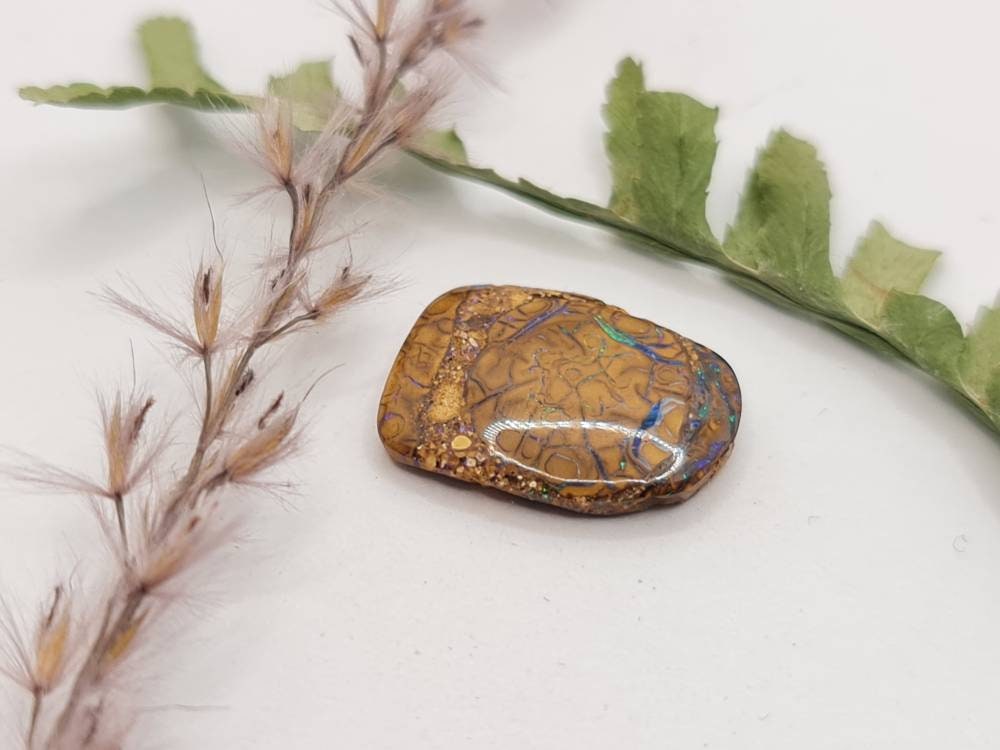 Echter australischer Boulderopal Matrixopal Yowah Nuss braun grün 16,1x11,9mm 5,07ct (Nr.656)