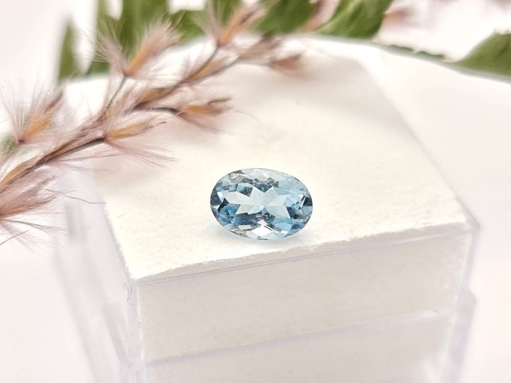 Echte facettierte Aquamarine oval blau 7x5,1mm 0,49ct (Nr.1086)