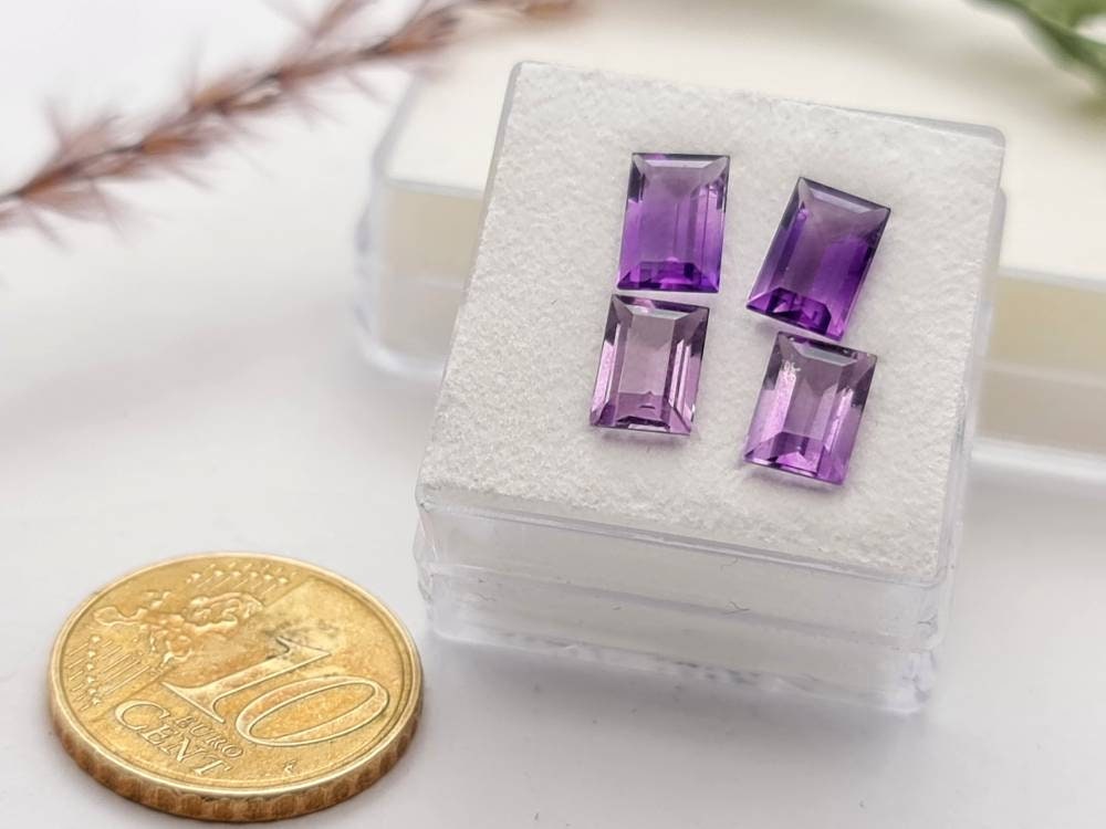 Echte facettierte Amethyste 4Stück Lot, violett rechteck lila 8x5mm 4,25ct (Nr.819)