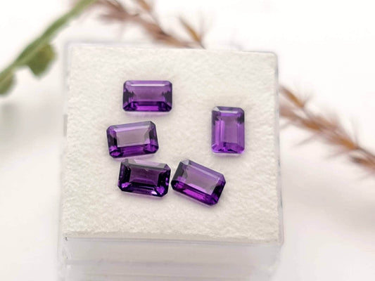 Echte facettierte Amethyste violett rechteckig lila Lot 5 Stück 6x4mm 3,1ct (Nr.823)