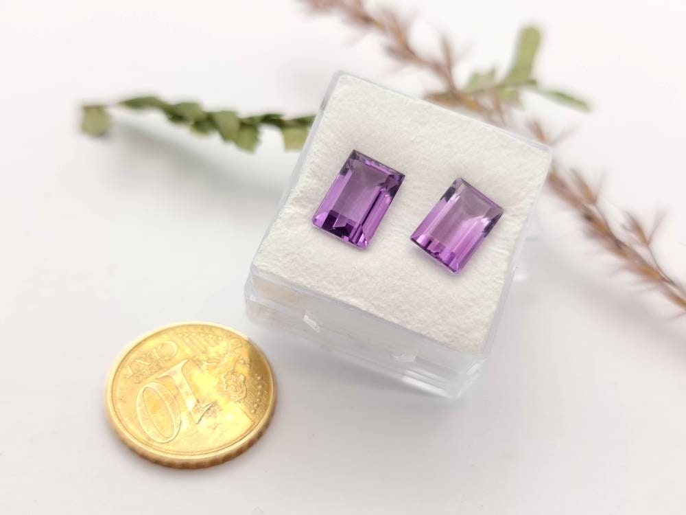 Echter facettierter Amethyst rechteck Paar, 2 Stück, violett lila 10x7mm 4,5ct (Nr.834)