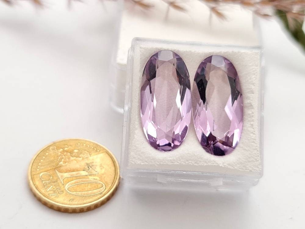 Echte violette Amethyste oval facettiert lila 2Stück/Paar 20x10mm 15,2ct (Nr.976)