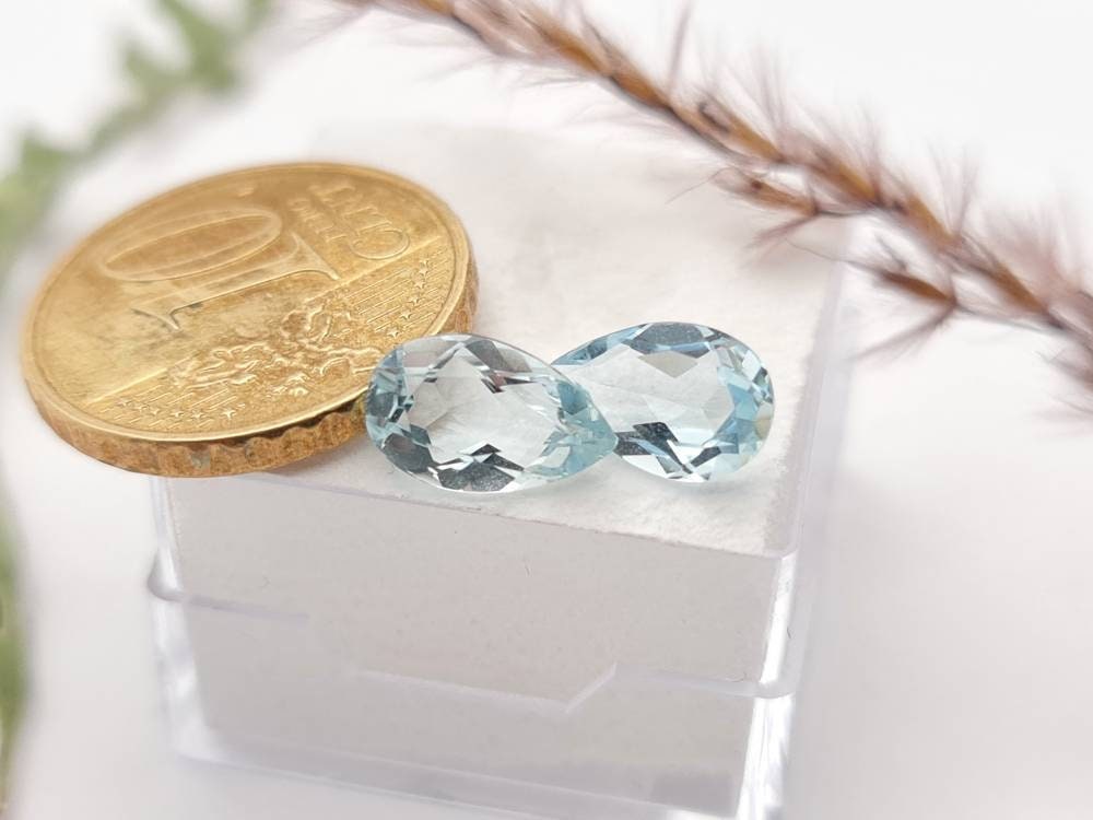 Echte blaue Aquamarin Tropfen, Paar, 10x6mm 2,48ct (Nr.1095)