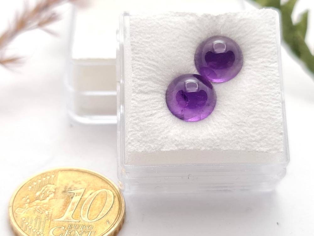 Echte violette Amethyst Cabochons 2 Stück/1 Paar rund lila 8mm 3,36ct (Nr.1035)