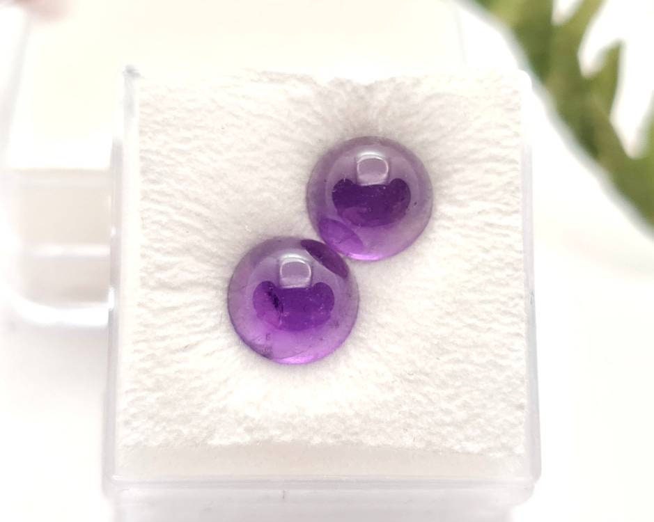 Echte violette Amethyst Cabochons 2 Stück/1 Paar rund lila 8mm 3,36ct (Nr.1035)