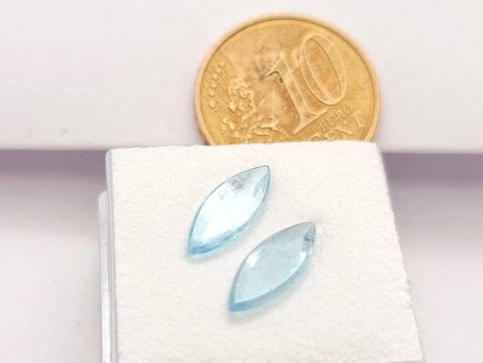 Echte facettierte Aquamarine navette blau Paar/2 Stück Spiegelschliff 12,5x4,9mm 1,87ct (Nr.1081)