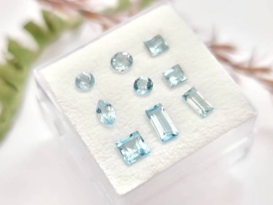 Feines Lot Aquamarine, blau, facettiert, verschiedene Formen 9 Stück 3-6mm 2,25ct (Nr.1152)